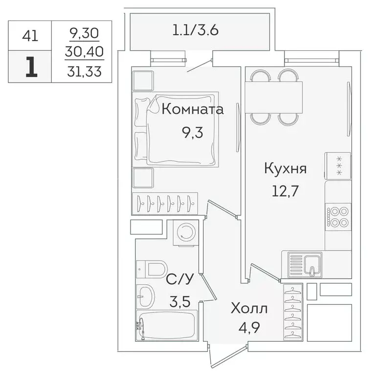 1-комнатная квартира: Мурино, Графская улица, 6к4 (30.4 м) - Фото 1
