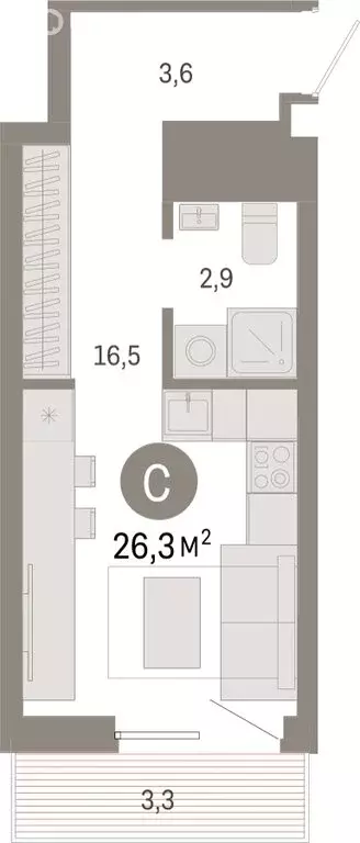 Квартира-студия: Екатеринбург, переулок Ритслянда, 15 (26.31 м) - Фото 1