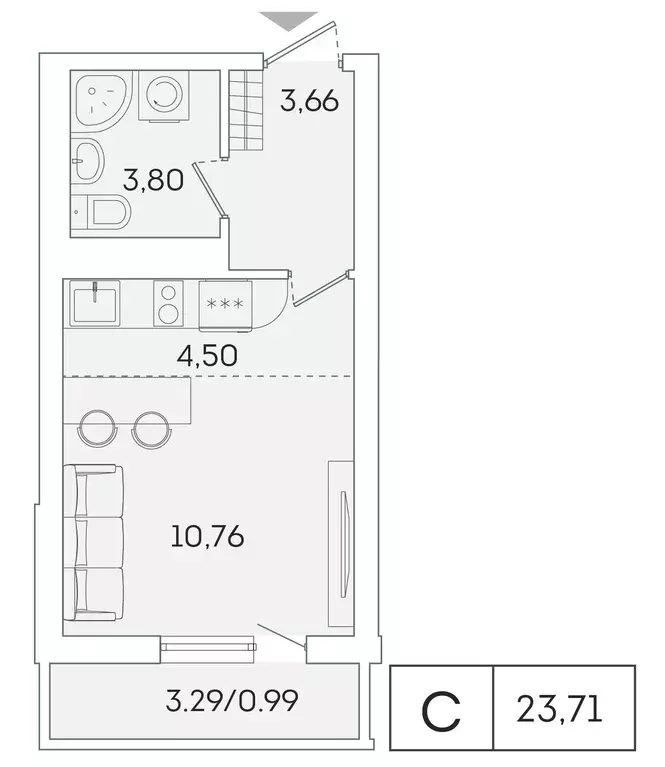 квартира-студия, 22.8 м - Фото 0