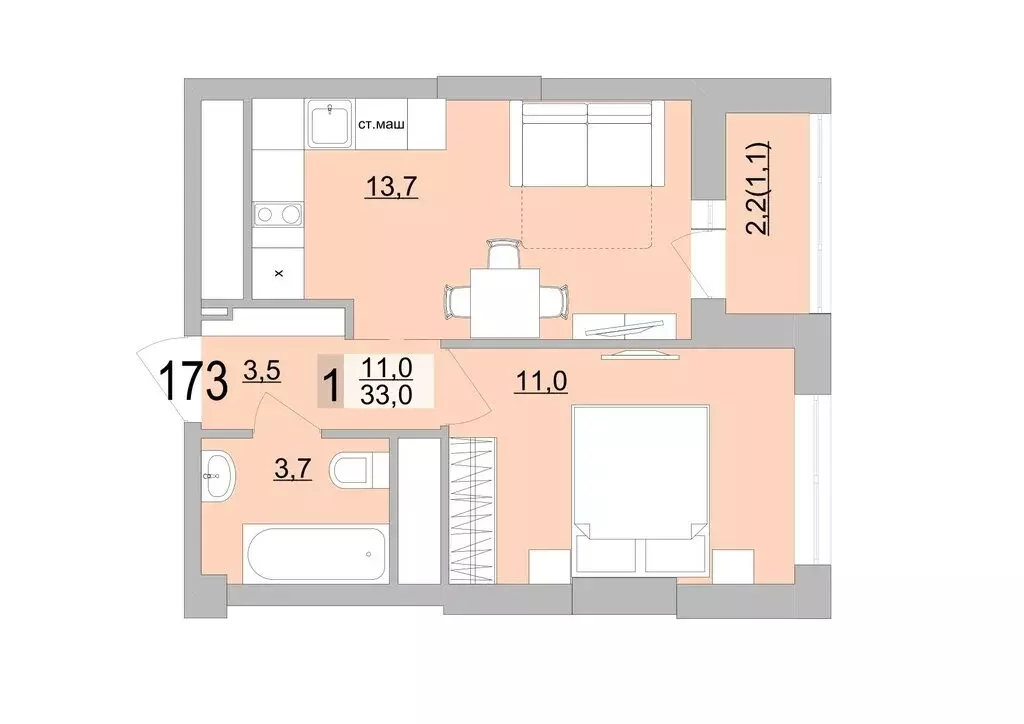 1-комнатная квартира: Екатеринбург, Черкасская улица, 5к3 (33 м) - Фото 0