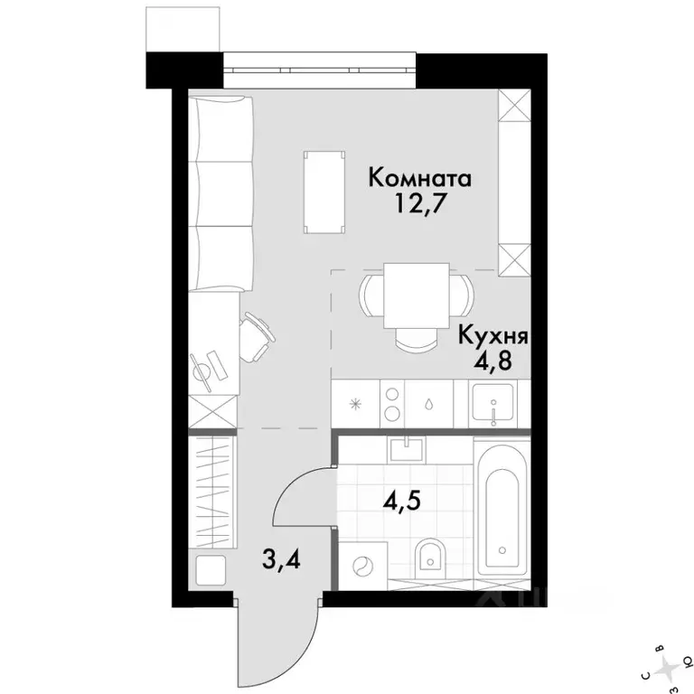 1-к кв. Приморский край, Владивосток Флагман жилой комплекс (25.4 м) - Фото 2