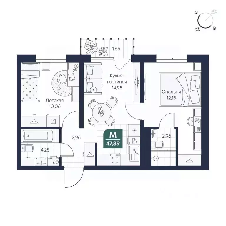 2-к кв. Новгородская область, Великий Новгород Медь кв-л,  (47.89 м) - Фото 1