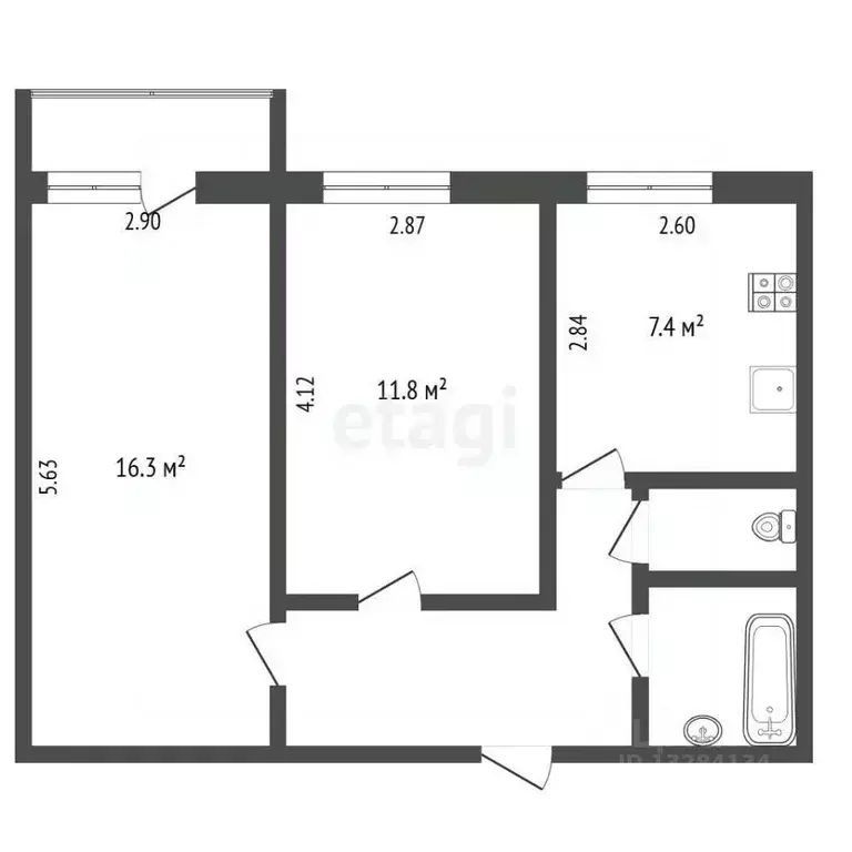 2-к кв. Вологодская область, Череповец ул. Гоголя, 33А (45.2 м) - Фото 1