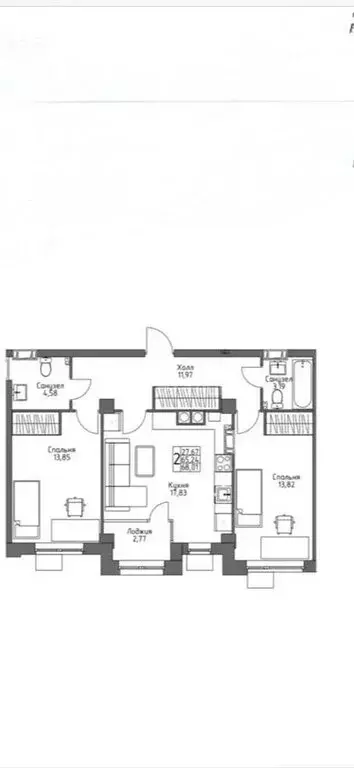 2-комнатная квартира: Волгоград, улица Пархоменко, 43Д (68.01 м) - Фото 1