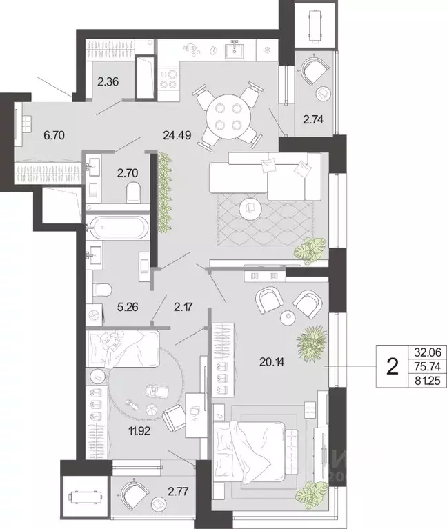 2-к кв. Тульская область, Тула ул. Фридриха Энгельса, 74 (81.25 м) - Фото 2