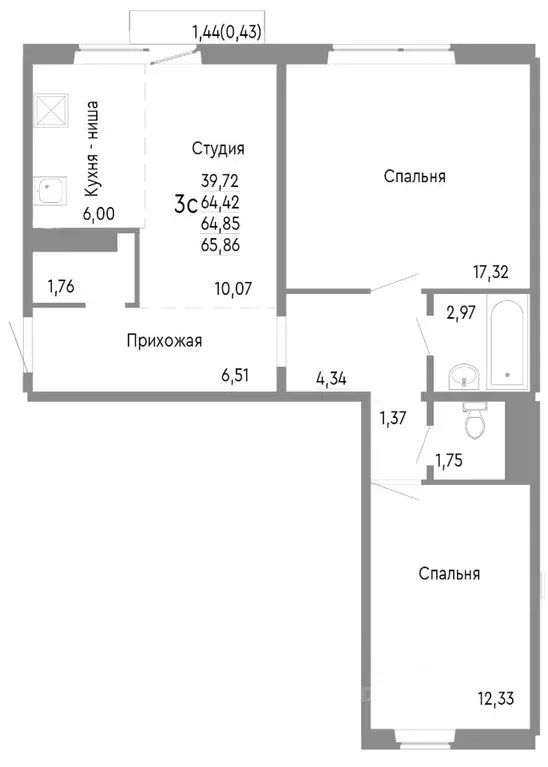 3-к кв. Челябинская область, Челябинск Нефтебазовая ул., 1к2 (64.85 м) - Фото 0