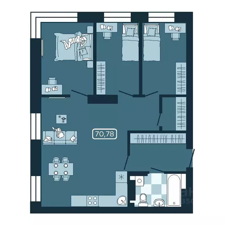 4-к кв. Приморский край, Владивосток ул. Борисенко, 100Кс1 (70.78 м) - Фото 0
