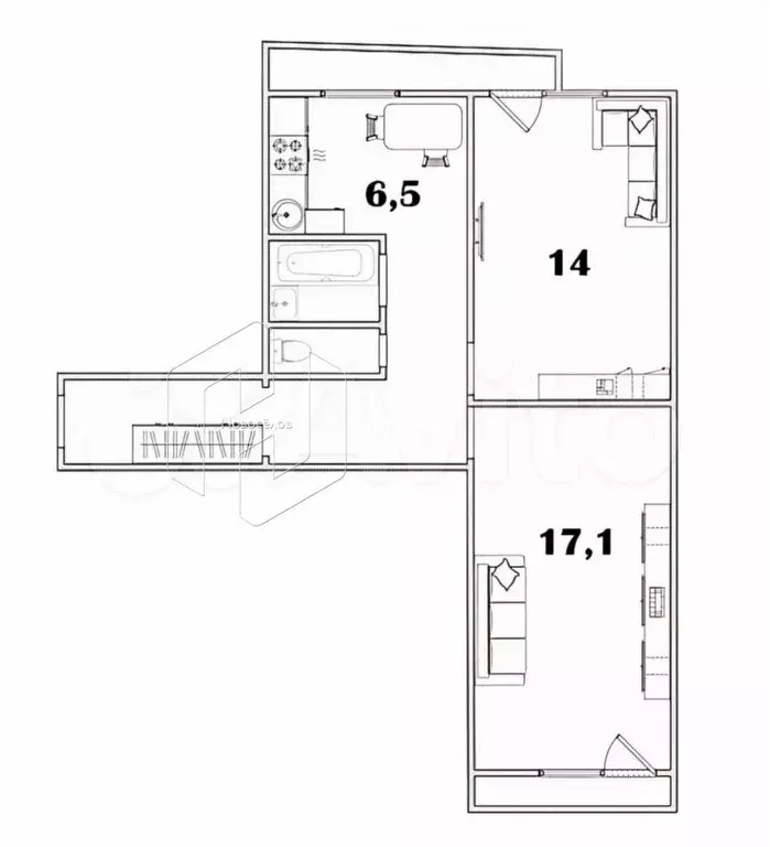 2-к. квартира, 51,3 м, 5/5 эт. - Фото 0