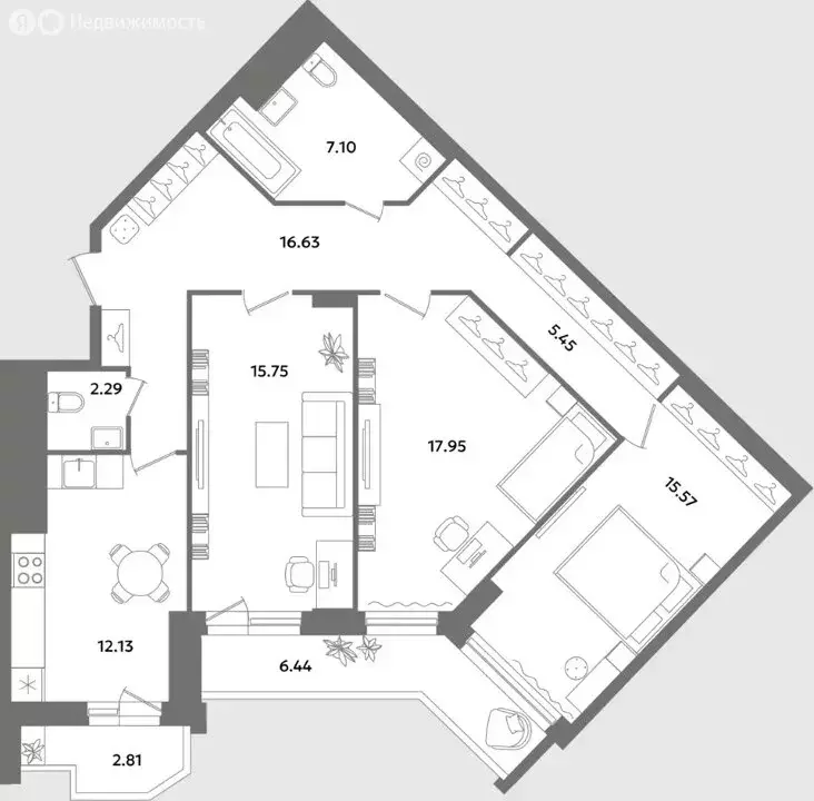 3-комнатная квартира: Санкт-Петербург, улица Кустодиева, 7к1 (102.8 м) - Фото 1