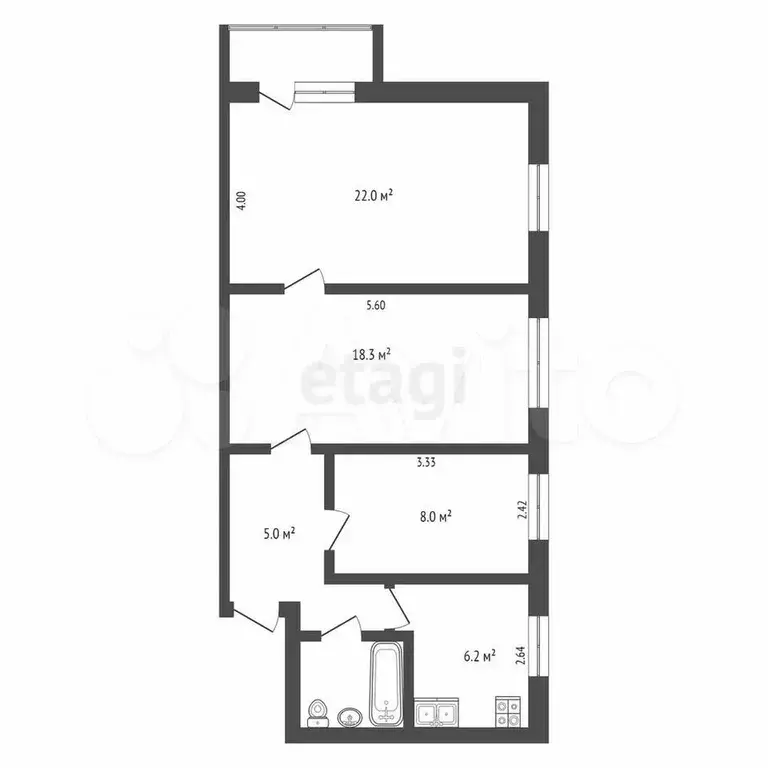 3-к. квартира, 61,6 м, 4/5 эт. - Фото 0