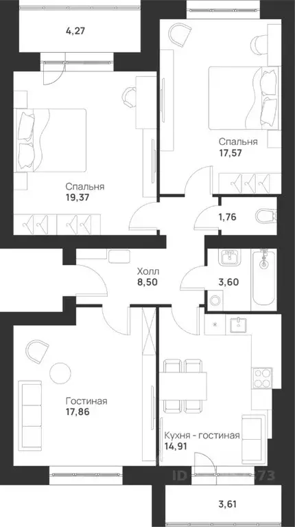 3-к кв. Тульская область, Тула ул. Героев России, 8 (91.45 м) - Фото 0