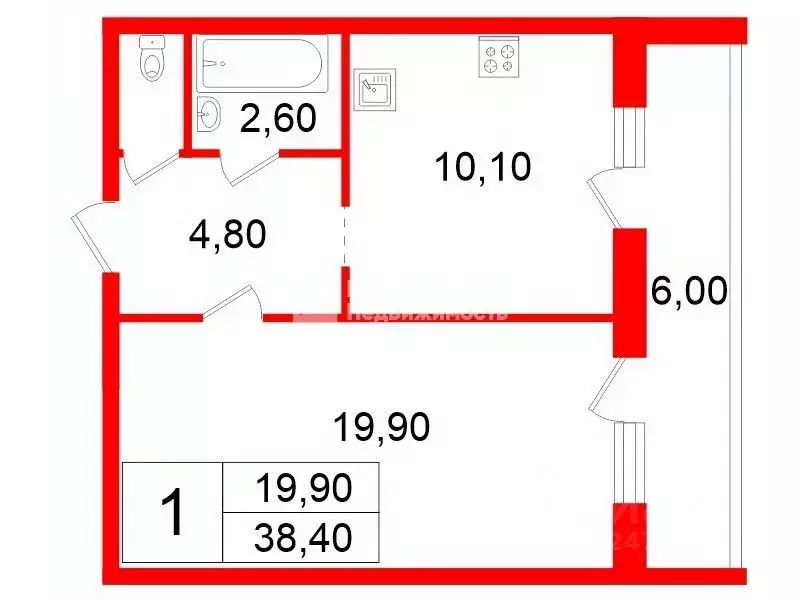 1-к кв. Санкт-Петербург ул. Котина, 7К1 (38.7 м) - Фото 2