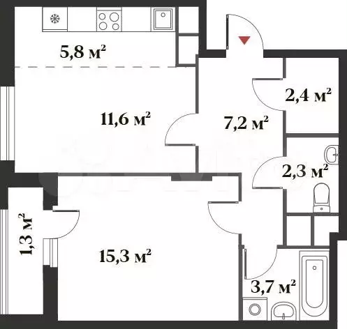 2-к. квартира, 48,3м, 6/6эт. - Фото 0