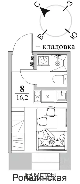 Студия Санкт-Петербург Ропшинская ул., 1/32 (16.2 м) - Фото 0