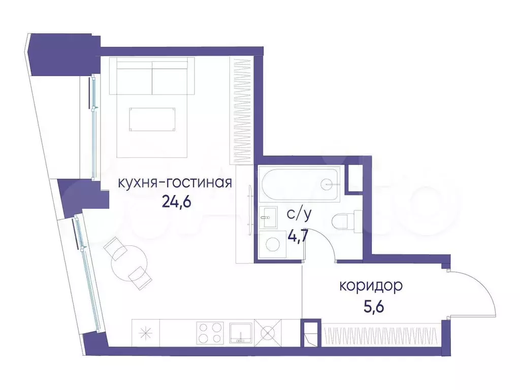 Квартира-студия, 34,9 м, 2/14 эт. - Фото 0