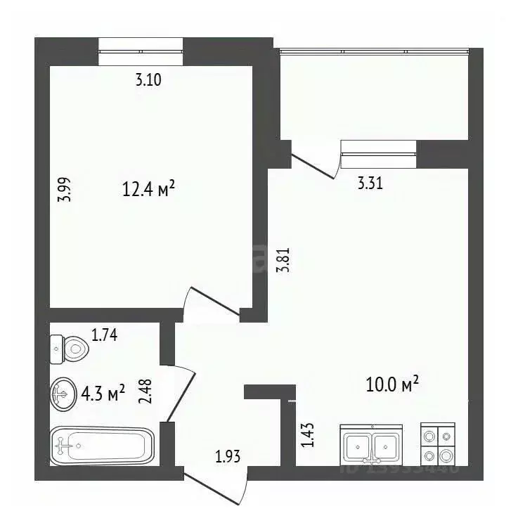 1-к кв. Тюменская область, Тюмень ул. Николая Ростовцева, 26 (37.3 м) - Фото 2