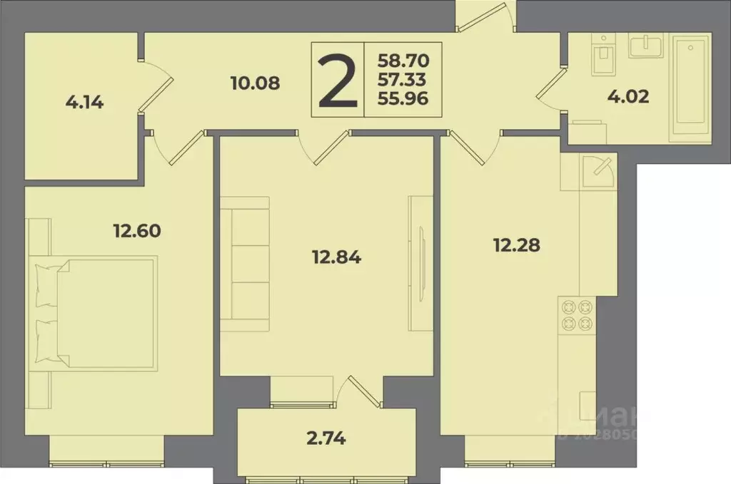 2-к кв. Калининградская область, Калининград Петровский мкр,  (58.7 м) - Фото 1