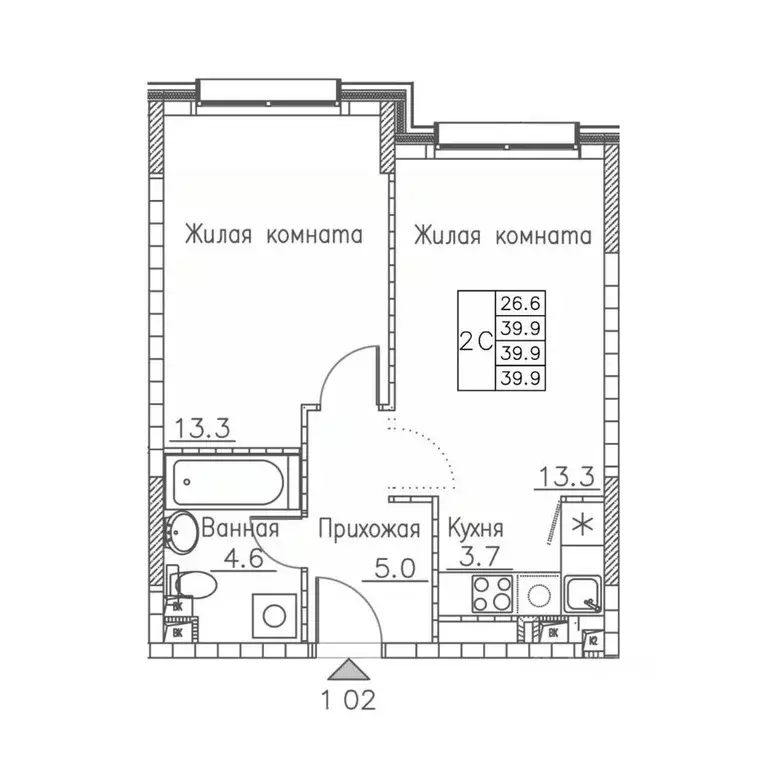 2-к кв. Приморский край, Владивосток ул. Расула Гамзатова, 7к1 (39.9 ... - Фото 1