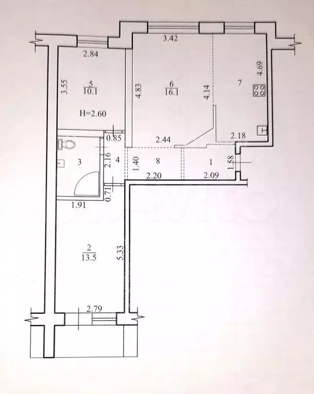 3-к. квартира, 62,9 м, 2/9 эт. - Фото 0