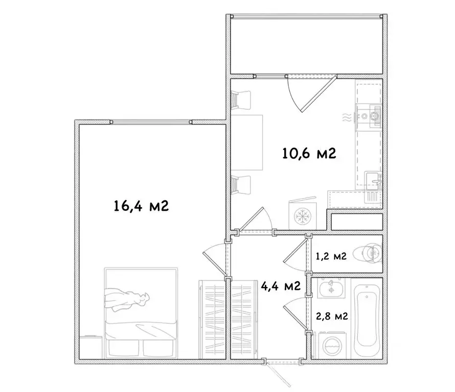 Квартира, 1 комната, 35.6 м - Фото 1