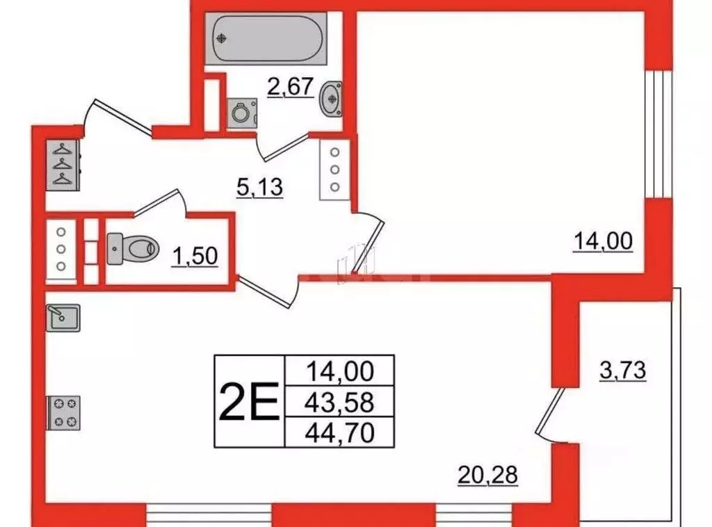 1-комнатная квартира: Санкт-Петербург, Ультрамариновая улица, 8 (43.8 ... - Фото 1