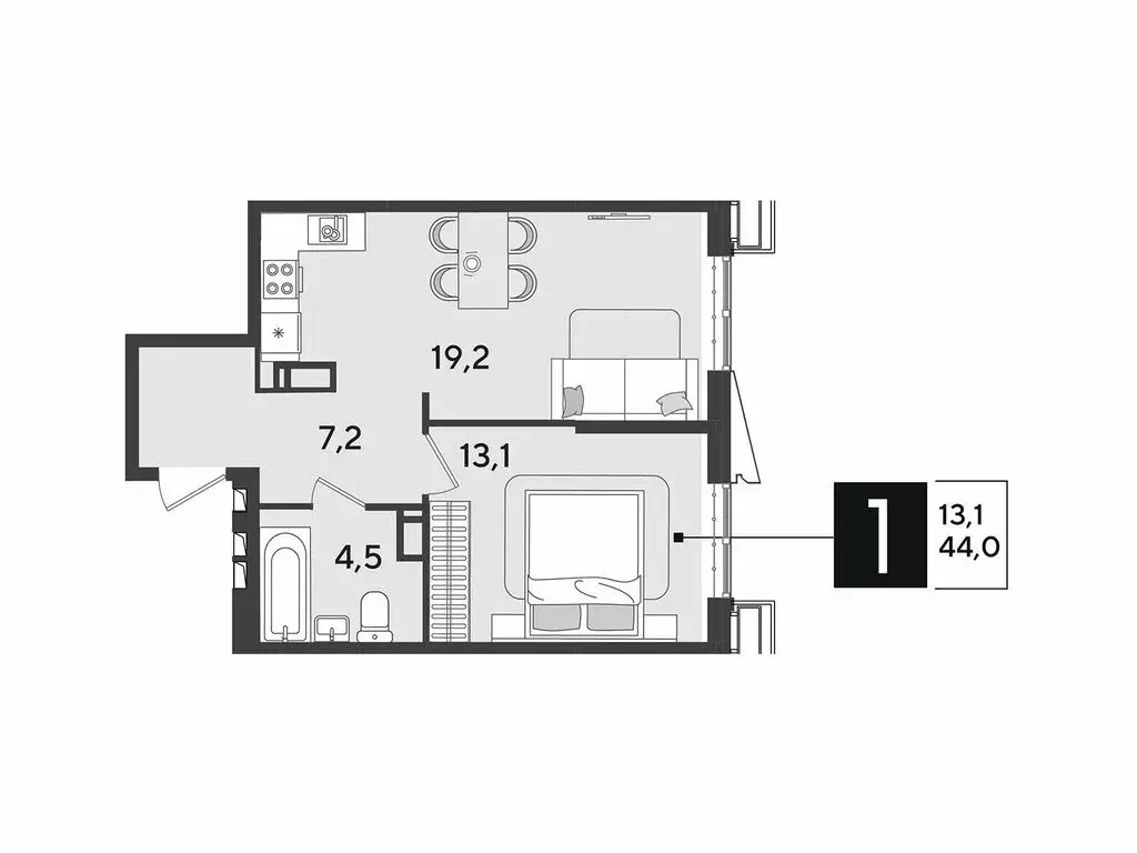 1-комнатная квартира: Краснодар, микрорайон Парк Победы (44 м) - Фото 1