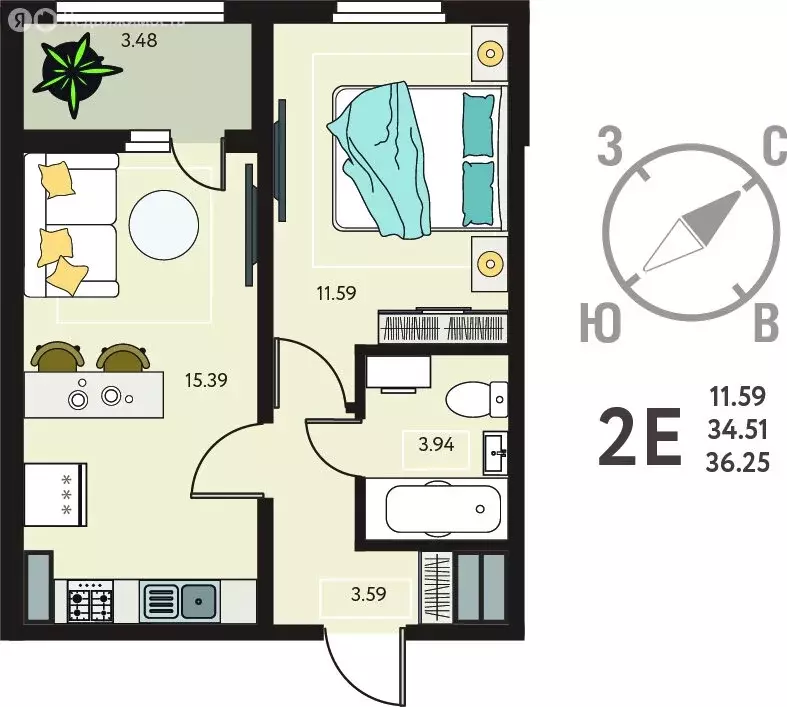1-комнатная квартира: Курск, улица Энгельса, 115/6 (36.25 м) - Фото 1