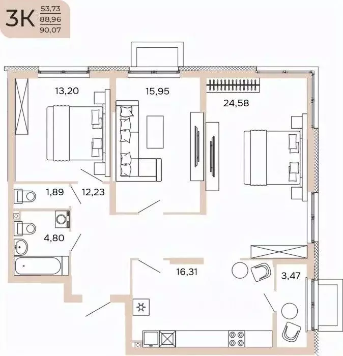3-к кв. Пензенская область, Пенза Арбеково Парк жилой комплекс (90.07 ... - Фото 1