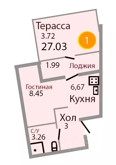 1-к кв. Калининградская область, Зеленоградск ул. Тургенева, 16А (28.6 ... - Фото 0