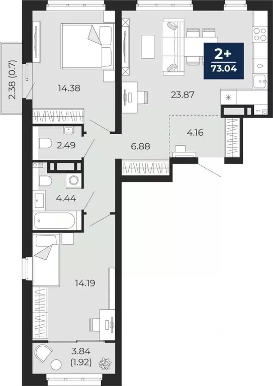 2-к кв. Тюменская область, Тюмень Энтузиастов мкр,  (70.41 м) - Фото 0