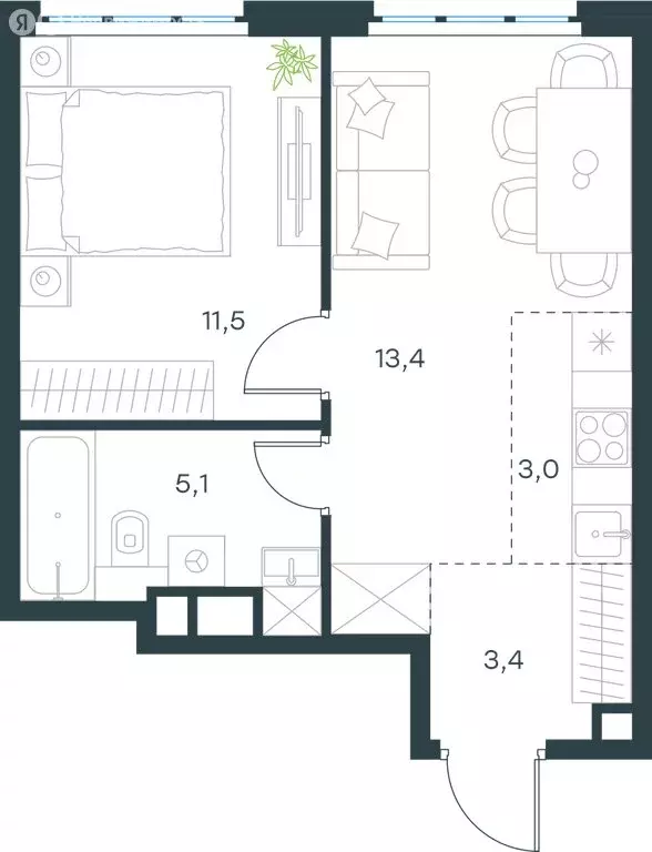 2-комнатная квартира: москва, южнопортовая улица, 28ас16 (36.4 м) - Фото 0