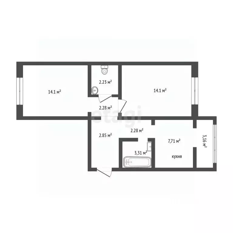 2-к кв. Оренбургская область, Оренбург Планерная ул., 4 (52.28 м) - Фото 1