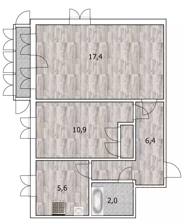 2-к кв. Башкортостан, Уфа ул. Блюхера, 6/2 (43.2 м) - Фото 1