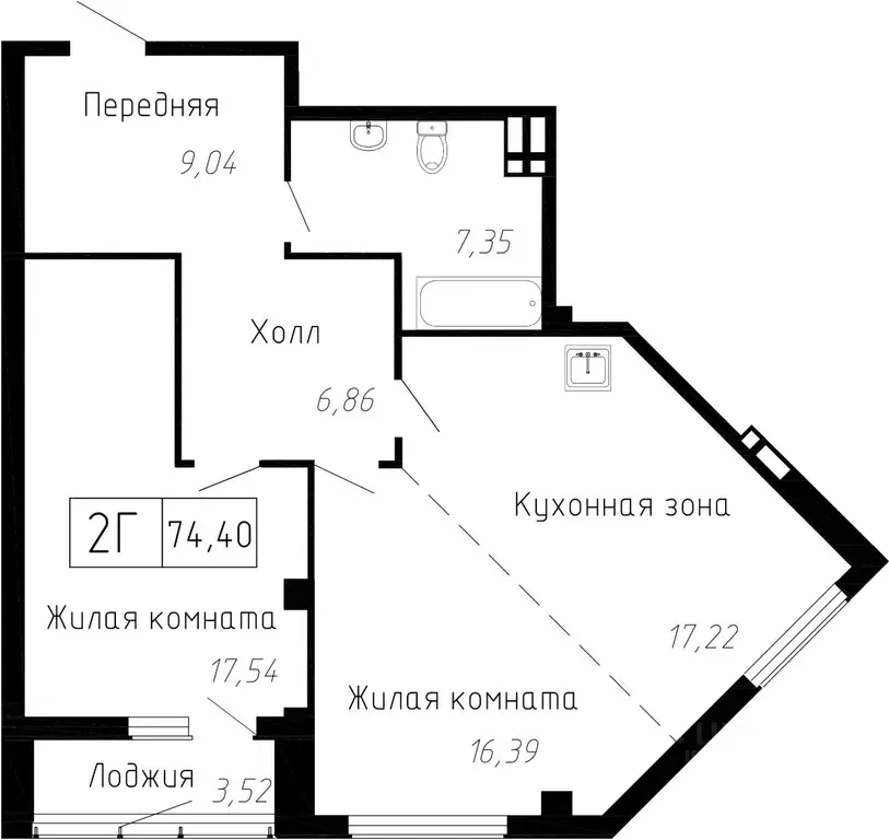 2-к кв. Приморский край, Владивосток ул. Мусоргского, 74к1 (74.4 м) - Фото 1