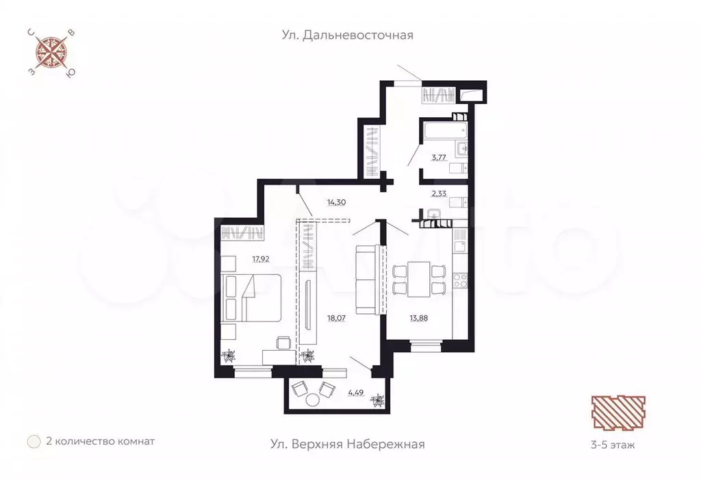 2-к. квартира, 74,8 м, 4/8 эт. - Фото 0