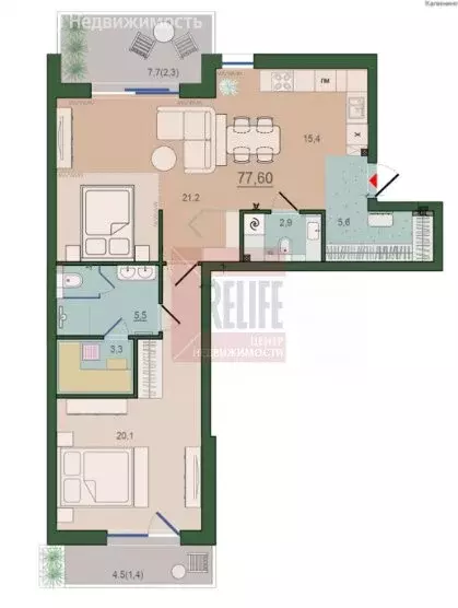 1-комнатная квартира: Калининград, улица Молодой Гвардии, 34 (76.6 м) - Фото 2