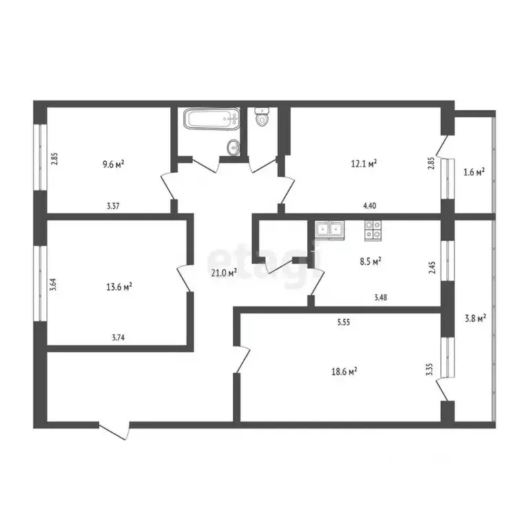 4-к кв. Татарстан, Набережные Челны ул. Шамиля Усманова, 2 (95.0 м) - Фото 1