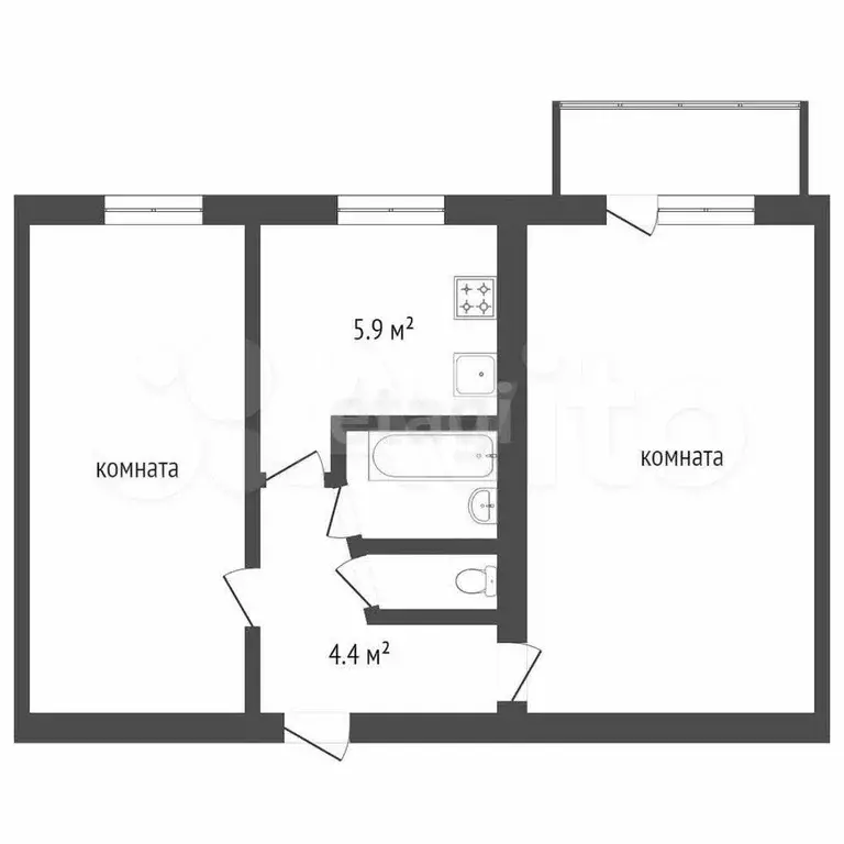 2-к. квартира, 44,5 м, 2/5 эт. - Фото 0