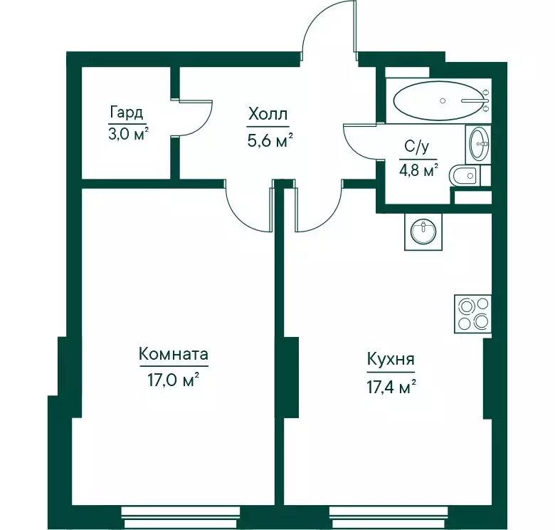 1-комнатная квартира: Самара, жилой комплекс Грин Ривер (47.79 м) - Фото 1