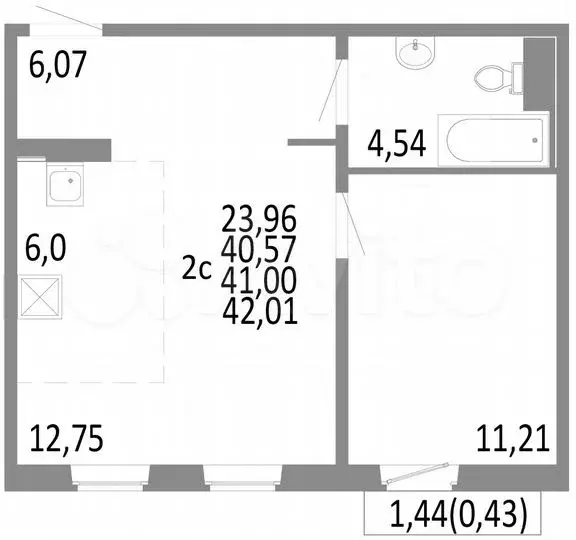 2-к. квартира, 41м, 8/10эт. - Фото 0