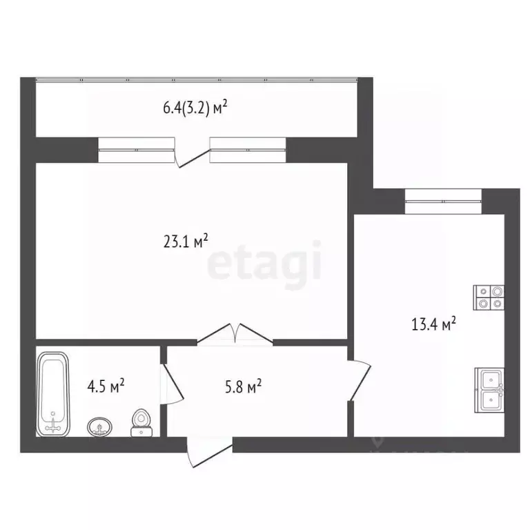 1-к кв. Тюменская область, Тюмень ул. Василия Гольцова, 10 (48.5 м) - Фото 1