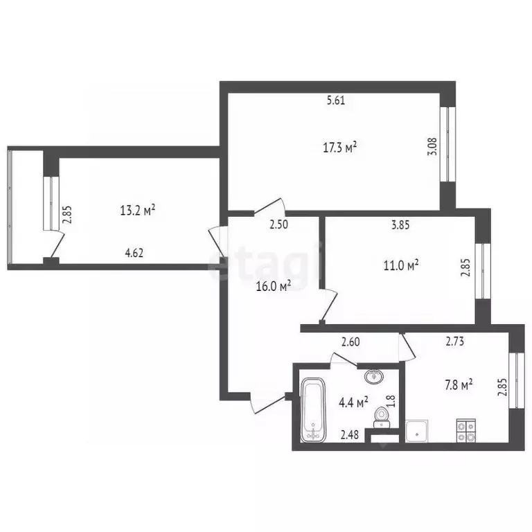 3-к кв. Ямало-Ненецкий АО, Новый Уренгой Советский мкр, 6/3 (69.7 м) - Фото 1