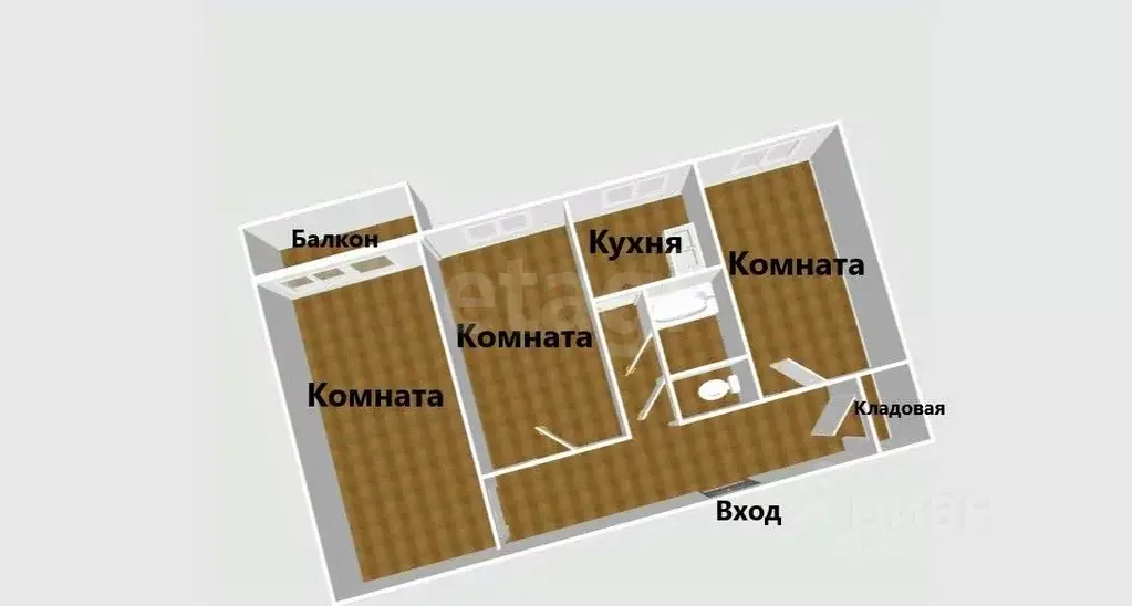 3-к кв. Сахалинская область, Южно-Сахалинск ул. Чехова, 1 (58.0 м) - Фото 2