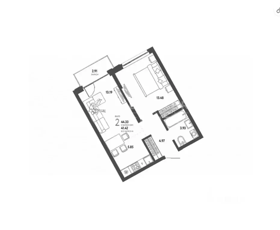 2-к кв. Новосибирская область, Новосибирск Сухарная ул., 96/3 (44.0 м) - Фото 1