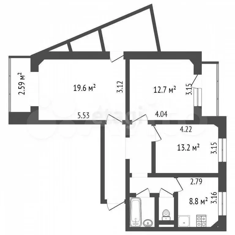 3-к. квартира, 73,6 м, 9/10 эт. - Фото 0