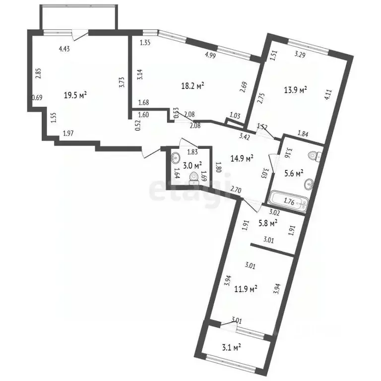 4-к кв. Санкт-Петербург Лиговский просп., 271 (92.8 м) - Фото 2