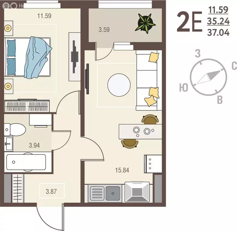 1-комнатная квартира: Курск, улица Энгельса, 115/5 (37.04 м) - Фото 1