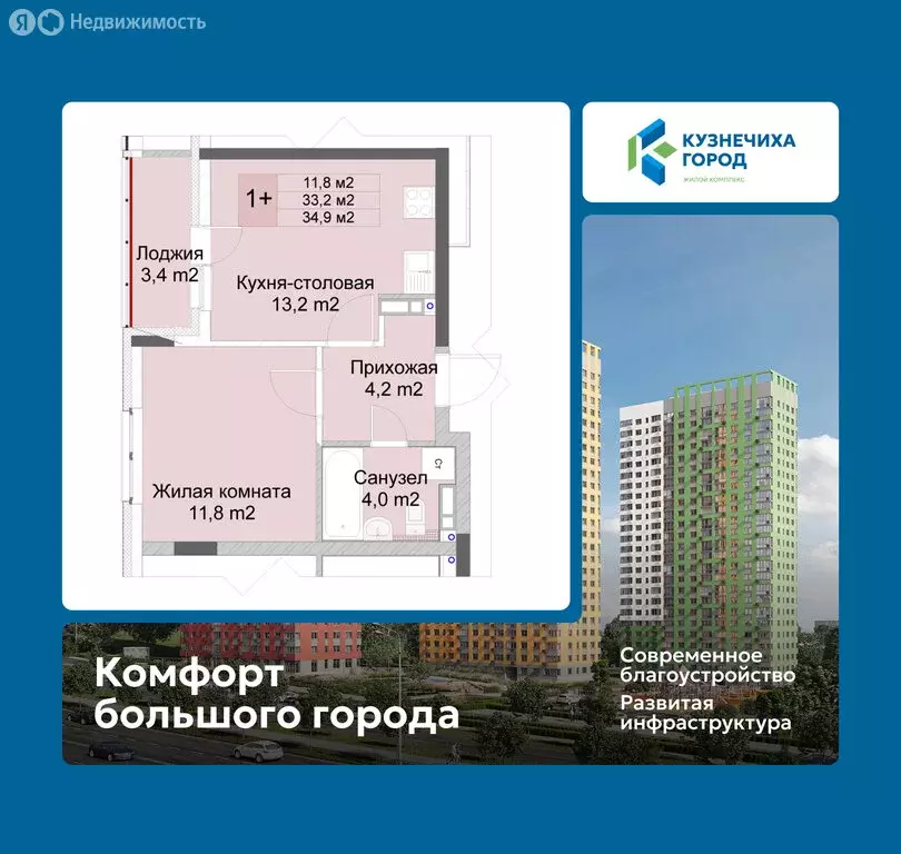 1-комнатная квартира: Нижний Новгород, Советский район (34.9 м) - Фото 1