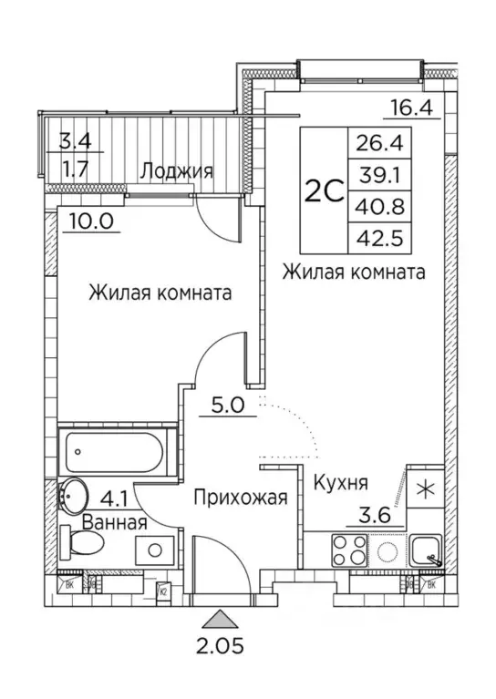 2-к кв. Приморский край, Владивосток ул. Расула Гамзатова, 7к3 (42.4 ... - Фото 0