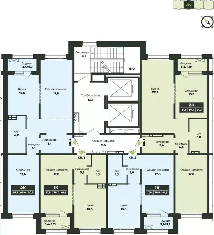 2-к кв. Новосибирская область, Новосибирск Гренландия жилой комплекс ... - Фото 2